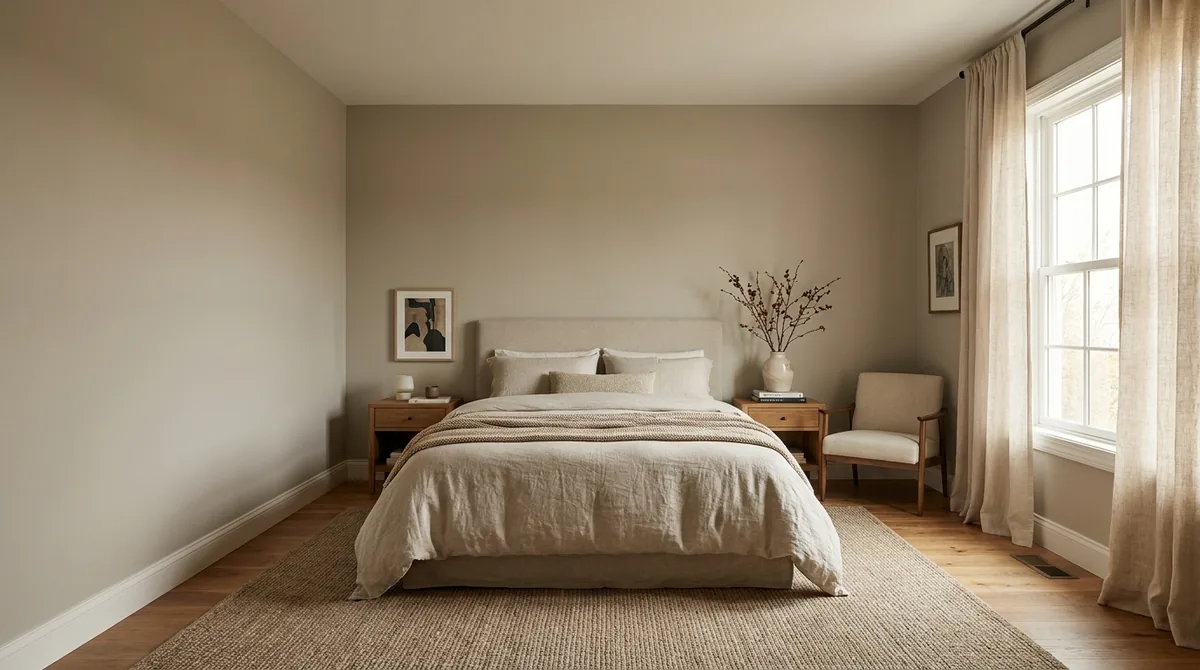 Freshly painted bedroom with warm neutral walls
