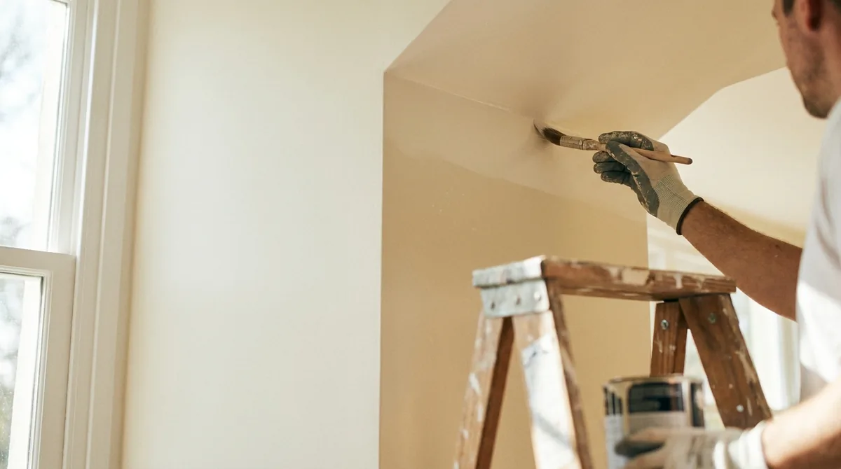 Clean hand-cut lines at every ceiling edge
