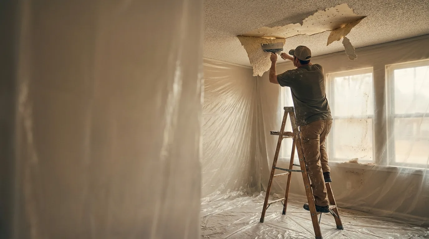 Popcorn Ceiling Removal in progress
